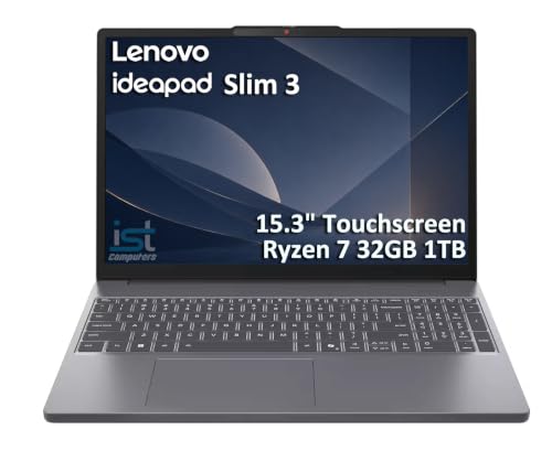 2026 Lenovo Business Laptop with Copilot AI (15.3" FHD+ Touchscreen, AMD Ryzen 7 170 (> Intel i7-1355U), 32GB DDR5 RAM, 1TB SSD), WiFi 6, Webcam w/Shutter, Numeric Keypad, Ideapad Slim 3, Windows 11