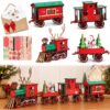 2026 New DIY Christmas Wooden Train Set 3D Assembly Puzzle Kit, Four-Car Slot-Connected Mechanical Train Model Kit, Vintage Mini Painted Wooden Steam Model for Family，1 Set