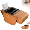 2026 New Multifunctional Pu Leather Car Armrest Box Mat, 5-in-1 Center Console Cover with Cup Holder for Storing Tissues, Phones, Wallets, Drinks, for Most Cars (03)