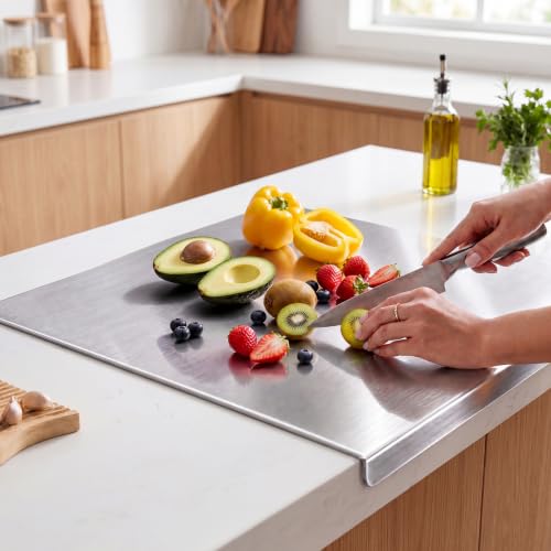 2026 NEW Titanium Cutting Boards for Kitchen, 100% Pure Titanium Kneading Cutting Board with Silicone Mat, Large Cutting Board for Meat, Fruits, Vegetables, Bread, and Baking (15.7 x 11.8 in)