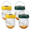 2026 Solar Wasp Traps Outdoor Hanging, Reusable Yellow Jacket Traps with LED Light, IP65 Waterproof Hornet Trap & Wasp Catcher for Outside Patio Garden Patio Backyard Camping (4 Pack)