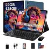 2026 Tablet 10 Inch Android 14 Tablets with Keyboard, 22GB RAM 128GB ROM, Widevine L1, Octa-Core, 8000mAh Battery, 5G Wifi, HD IPS Display, TF 1TB, GPS, Mouse, Case, Split Screen, Metal Body (Blue)