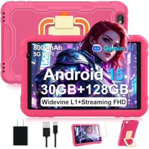 2026 Tablet 10 inch Android 15 Tablets 30GB+128GB+1TB Expand, 8000mAh Octa-Core Eletronic Tablet with Drop-proof Case, Gemini AI, HD IPS Display, GPS, 5G WIFI,Split-screen, Widevine L1 -Metal Rose Red