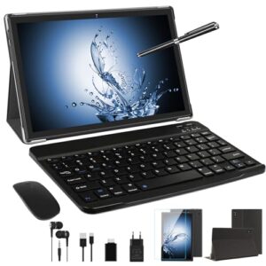 2026 Tablet 10 Inch Android 15 Tablets with Keyboard 30GB RAM 64GB ROM, Octa-Core 2-in-1 Tablet with Gemini AI, 5G WiFi, 6000mAh, HD IPS Display, GPS, Widevine L1, Split Screen, Mouse & Case-Black