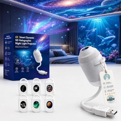 2026 Upgraded 2-in-1 Galaxy Projector Night Light, USB Star Projector with Adjustable Brightness, Mini Galaxy Light Projector for Bedroom Ceiling Wall Room Decor (6 Projection Films)