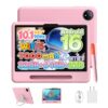 2026 Upgraded Kids Tablet, P10Kid 10 inch Tablet for Kids with 32GB RAM 64GB ROM, Gemini AI, 7000mAh, Parental Control, T310 CPU, 90Hz, 5G WiFi, Android 16 Tablet with Stylus Pen, Silicone Case-Pink