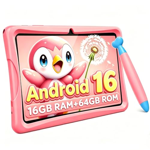 2026 Upgraded TABWEE Kids Tablet 10 Inch, Latest Android 16 Tablet for Kids Ages 6-12, 16GB RAM 64GB ROM (Expandable 2TB), HD Eye-Care Display, Parental Control, WiFi, Kid-Proof Case & Stylus Included