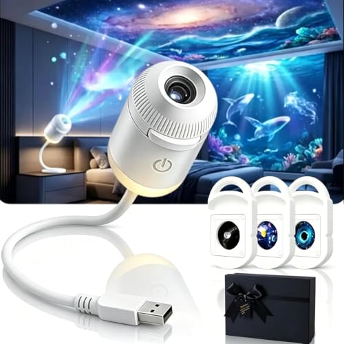 2027 New Hd Smart Dynamic 5d Holographic Night Light Projector, Plug and Play Hd Star Projector, 360° Adjustable Hd Galaxy and Ocean Projector for Bedroom Ceiling (3 Projection Films)