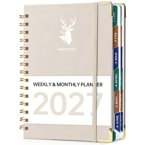 2027 Planner - Calendar Year (January 2027 - December 2027) Monthly & Daily Hardcover Planner for Teachers, Students & Office Workers - 12 Month Calendar Agenda Book with Label Tabs, Ideal for School, Home & Office Planning, 6.3" x 8.5" (grey)