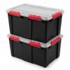 20 Gallon Waterproof Plastic Storage Bin with Lid 2 Pack, Heavy Duty Stackable Storage Container Box with Gasket Seal and Durable Latches, Black, 26.1 x 19.3 x 13 in. (2)