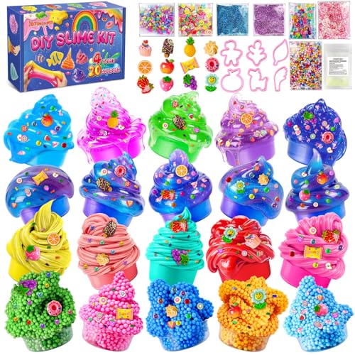 20 Pack Slime Kit for Girls & Boys - Premade Slime for Kids, Ultimate DIY Party Crafts Set with 4 Types Slime of Clear, Butter, Galaxy, Foam, Add-Ins, Party Favors & Gift Toys for Ages 3-12