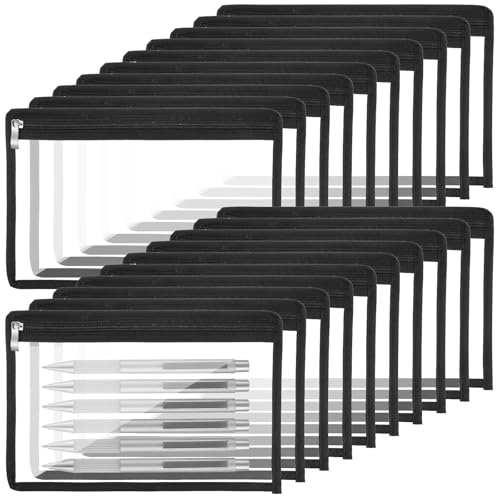 20 Pcs 11.5 x 7.5 Inches Clear Zipper Pouches Pencil Pouches PVC Waterproof Multi-Purpose Storage Bags Document File Organization Pencil Makeup Bags