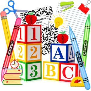 20 Pcs Back to School Party Decorations Giant Classroom Theme Decor ABC 123 Balloon Boxes Large Inflatable Pencil Crayon, Honeycomb Apple for Celebration First Day of Preschool Kindergarten Birthday