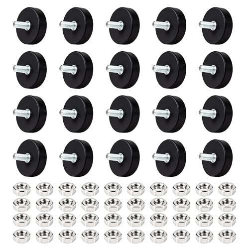 20PCS Neodymium Magnets Rubber Anti Scratch Magnet Mount Plate with M4 Male Thread Stud 22 mm 3.5kg/7.7lbs Rubber Coated Magnets Round Neodymium Magnetic Base for Lighting Camera Tool Equipment