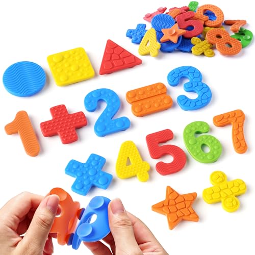 20 PCS Sensory Number Fidget Toys,Textured Suction Cup Math Manipulatives for Kids,Includes Numbers,Symbols & Shapes,Preschool Learning Activities for Toddlers,Autism ADHD,Classroom Prizes,Gifts