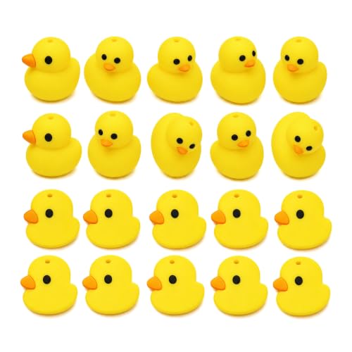 20 Pcs Yellow Rubber Duck Silicone Beads – Loose Beadable Beads for Pens, Focal Beads for Keychain Making, Bulk Silicone Beads for Jewelry Making, Bracelets, Necklaces, Handmade Crafts