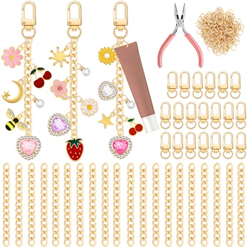 20 Set Keychain Making Kit for Bag Charms Lip Gloss DIY Metal Charm Chain Keychain Clips with Key Ring Jewelry Pliers DIY Craft Supplies Jewelry Personalized Bag Accessories Gifts Making Kit (142pcs)