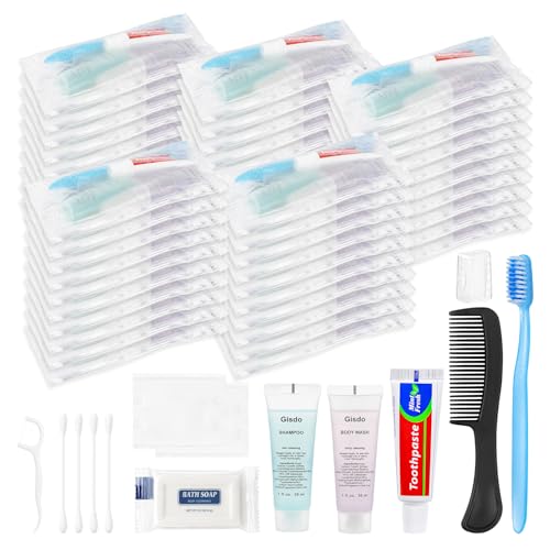 20 Sets Disposable Travel Toiletry Kit, Bulk Hygiene Amenities Set with Toothbrush,Toothpaste,Shampoo,Body Wash,Soap,Comb,Vanity Kit, Personal Care Kit for Hotel, Airbnb, Camping, Homeless Donation