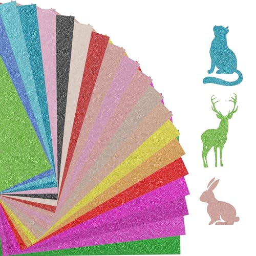 20 Sheets Glitter Cardstock Paper, A5 Size 20 Colors sparkly paper, 250 GSM / 92LB Heavyweight No-Shed Sparkly Cardstock for Cricut, Arts & Crafts, Card Making, Scrapbooking, DIY Projects
