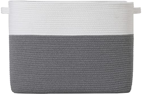 20"x12"x16" Mega Size Rectangular Extra Large Storage Basket, Rectangular Cotton Rope Storage Baskets, Woven Laundry Hamper, Cloth Storage Bin, for Clothes Blanket in Living Room, Grey Basket