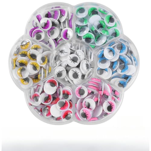 210 Pcs Googly Eyes with Eyelashes Self Adhesive Wiggle Eyes Craft Eyes Plastic Eyes Embellishment for DIY Scrapbooking Handmade Art Projects Decoration Supplies, Colorful Eyelashes