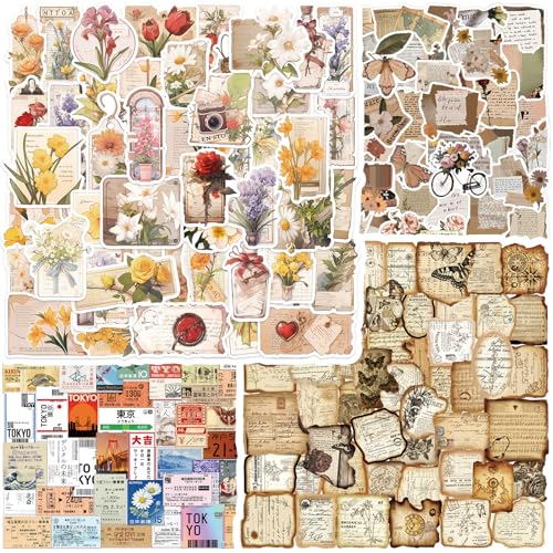 210Pcs Vintage Aesthetic Stickers,Junk Journal Scrapbook Supplies, Waterproof Vinyl Antique Botanical Paper Stickers for Planner, Diary, Water Bottle, Laptop, DIY Paper Crafts Gifts for Women