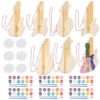 21 Pcs Unfinished Wood Cutouts, Blank Wooden Electric Guitar Slices with 6 Sets Pigments and 6 Palettes, Unfinished Musical Instrument Decorations for DIY, Crafts Class
