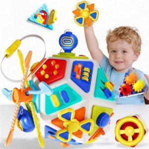 22-in-1 Busy Board for 1 Year Old, Activity Cube Montessori Sensory Toys for for Toddler 1-3, Early Educational Travel Toy for 1 Year Old Kid , Fine Motor Skills Gifts for Infant 12-18 M+ Boys & Girls