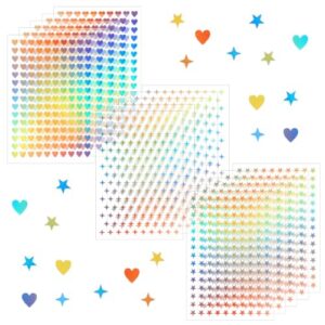 2250Pcs Mini Star Heart Holographic Stickers, 15 Sheets Glitter Foil Shiny Small Stickers, Self-Adhesive Tiny Star & Heart Sticker for Planner, Behavior Chart, Reward, Home Decoration