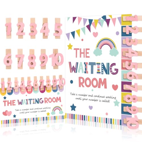 22 Pcs Happy Day Colorful Classroom Management Waiting Room Clip Chart Waiting Room Poster with Wooden Number Clip for Student Queue Management Teacher Behavior Classroom Must Haves Back to School