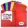 24-Pack Plastic Folders with 2 Pockets, 1/3 Cut Pockets Fit Letter Size Paper, Heavy Duty 3 Prong Folder with Business Card Slot – Colored for Back to School, Office & Home
