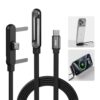 240W USB C to USB C Fast Charging Cable,Invisible Holder Charger Cable with Built-in Stand,90 Degree T-Shaped Flat Braided Cord,4.9FT Sideways Charging Cable for iPhone17,Samsung,Android
