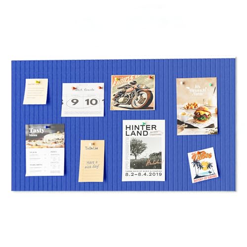 24 * 16 inches Large Bulletin Board, Decorative Felt Pin Board, 0.35“ Thick Foldable Photo Display Board with Self-Adhesive Tape, Vision Board for School Home Kitchen Office Walls - Dark Blue