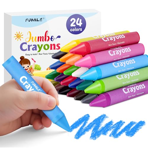 24 Colors Jumbo Crayons for Toddlers 1-3, Non-Toxic, Washable Crayon for Kids Ages 4-8, Easy to Hold and Unbreakable Big Toddler Crayons for Toddler Coloring.Best Gift for Holiday, Travel and Art