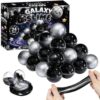 24 Pack Black Grey Galaxy Slime Ball - Stretchy, Non-Sticky, Mess-Free, Stress Relief, and Safe - Toys for Girls and Boys - Classroom Reward, Party Supplies
