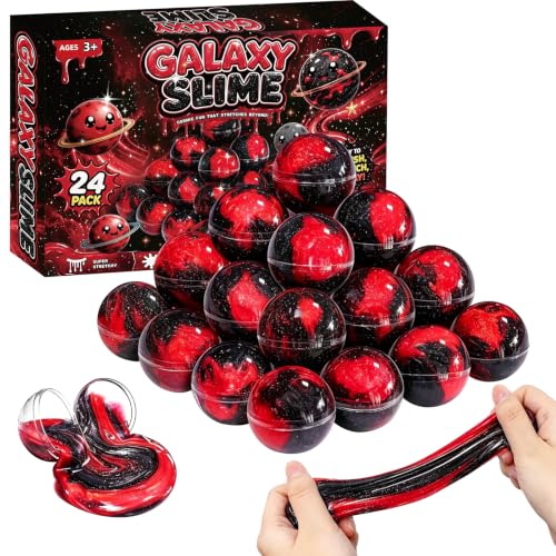 24 Pack Black Red Galaxy Slime Party Favors, Non-Sticky, Stress Relief Treasure Toys for Classroom Prizes Party Supplies, Student Gifts Birthday Goodie Bags Stuffers for Kids Teens Boys Girls 4-8