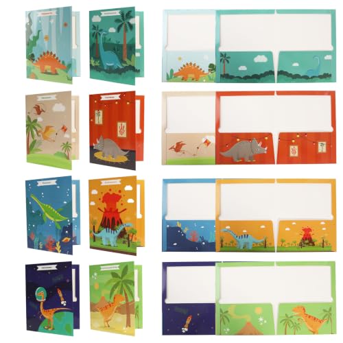 24 Pack Dinosaur Two Pocket Folders, Glossy Laminated Letter Size Kids File Folders, 8 Dinosaur Designs, 8.5x11 Heavy Duty Back to School Homework Organizer for Classroom Boys Girls