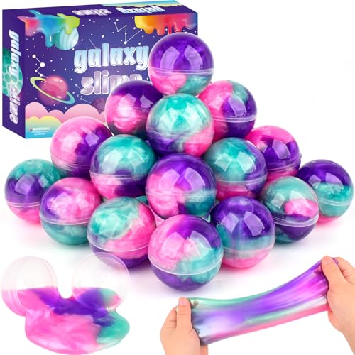 24 Pack Galaxy Slime Balls for Kids - Stretchy, Non-Sticky, Mess-Free Stress Relief Toys, Halloween Christmas Party Favors, Classroom Rewards, Easter Egg Fillers, Goodie Bag Stuffers for Boys & Girls