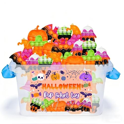 24 Pack Halloween Mini Fidget Sensory Pop Toys Halloween Mini Pop Keychain Toy with Gifts Box for Kids Boys Girls Halloween Party Favors Treat Bags Gifts Goodies Bag Classroom Rewards (Box)