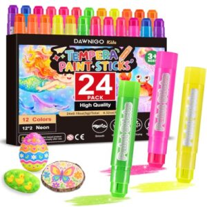 24 Pack Tempera Paint Sticks - 12 Neon Colors Non-Toxic Solid Paint Sticks for Kids, No Mess Quick Drying Washable Toddler Crayons, Works on Paper, Wood, Glass, Ceramic, Canvas