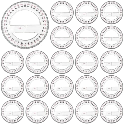 24 Pcs 360-degree Protractors, Clear Protractor Bulk Set with Round Plastic Material, Easy Read Markings, for Math, Geometry, and Design Projects, 3.9 in Portable Tools for Classroom Use
