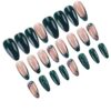 24Pcs Almond Shaped Press On Nails: Green Tip & Snowflake Pattern for Elegant Manicures