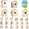 24 Pcs Bird House Kits for DIY Painting, Wooden Assorted Shapes, Pre Cut Seasonal Craft Project, Art Activity for Parties and Classrooms, Group Craft Set