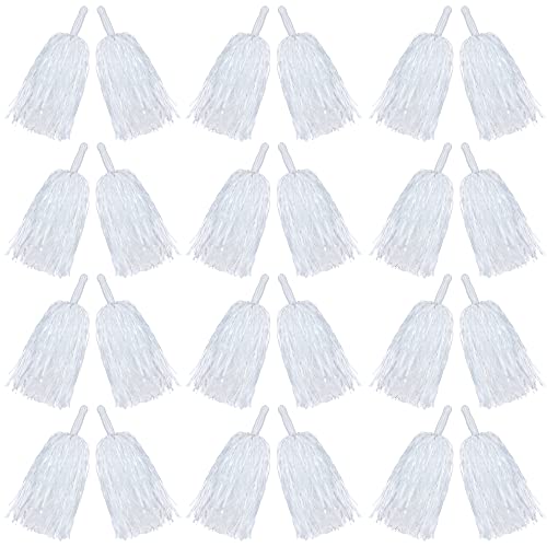 24PCS Cheerleading Pom Poms Metallic Foil Plastic Pom Poms with Baton Handle for Game Sports Squads Dancing Party Football Basketball Club Spirit Sports Stage Performance Celebration (white)