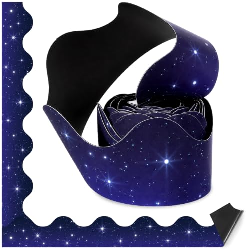 24PCS Galaxy Magnetic Bulletin Board Borders Starry Sky Scalloped Classroom Border Trim Night Sky Whiteboard Magnets Back to School Decorations for Classroom Office Home Space Themed Chalkboard Decor