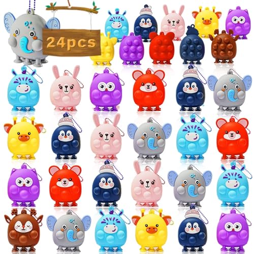 24 Pcs Party Favors for Kids, 3D Animal Pop Fidget Toys Bulk, Sensory Bath Suction Toys for Toddlers, Carnival Treasure Classroom Prizes Box Toys, Fidget Stocking Stuffers Birthday Party Gifts