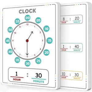 24Pcs Telling Time Teaching Dry Erase Teaching Sheets for Student Double Sided Clocks Practice Cardboard Clock Kids Learning Whiteboard Supplies for Math Manipulatives Teacher Portable Tool 12" x 9"