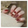 24Pcs Wearable Coffin Fake Nail Tips With Butterfly Camellia Designs Red Long Ballerina Press On Nails Manicure Kit(Y10)