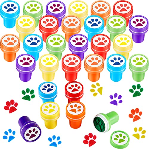 24 Pieces Dog Paw Print Stamp Self Inking Teacher Mini Colorful Stamp Party Favors Assorted Set for Classroom Party Educational Learning Activities