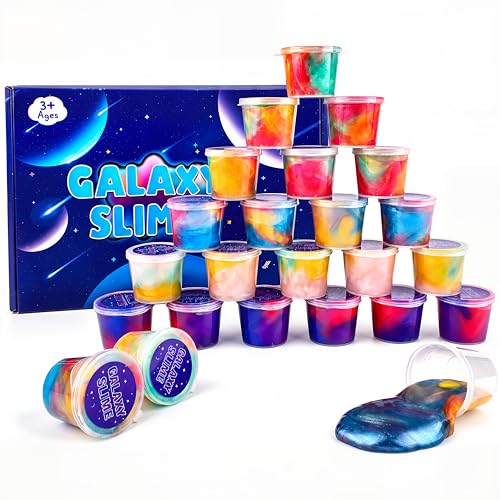 24 Pieces Galaxy Slime,Mini Slime Party Favors for Kids, Non-Sticky,Great Sludge Toys for Girls and Boys,Party Favors for Kids 4-12, Stress & Anxiety Relief, Wet, Goodie Bag Stuffers.